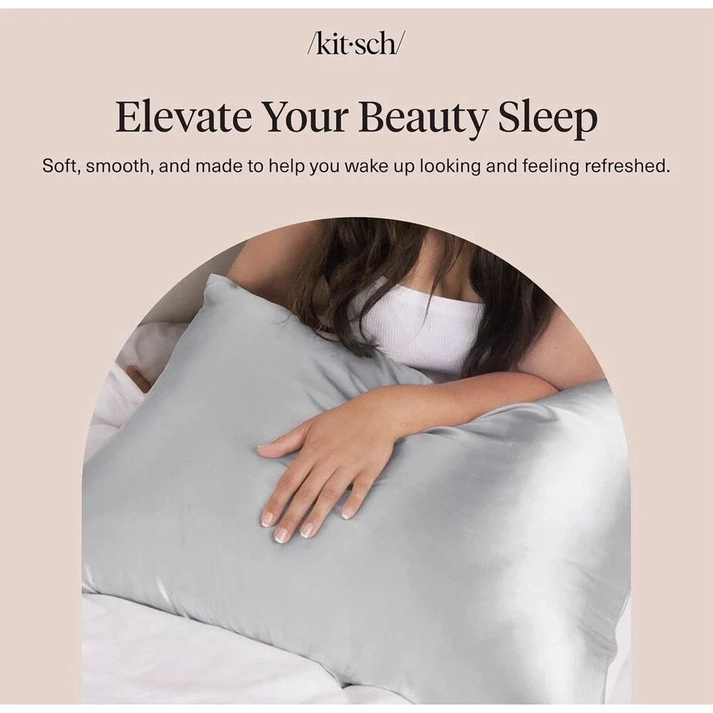 New KITSCH BEAUTY Silver Satin Pillowcase STANDARD Size 26